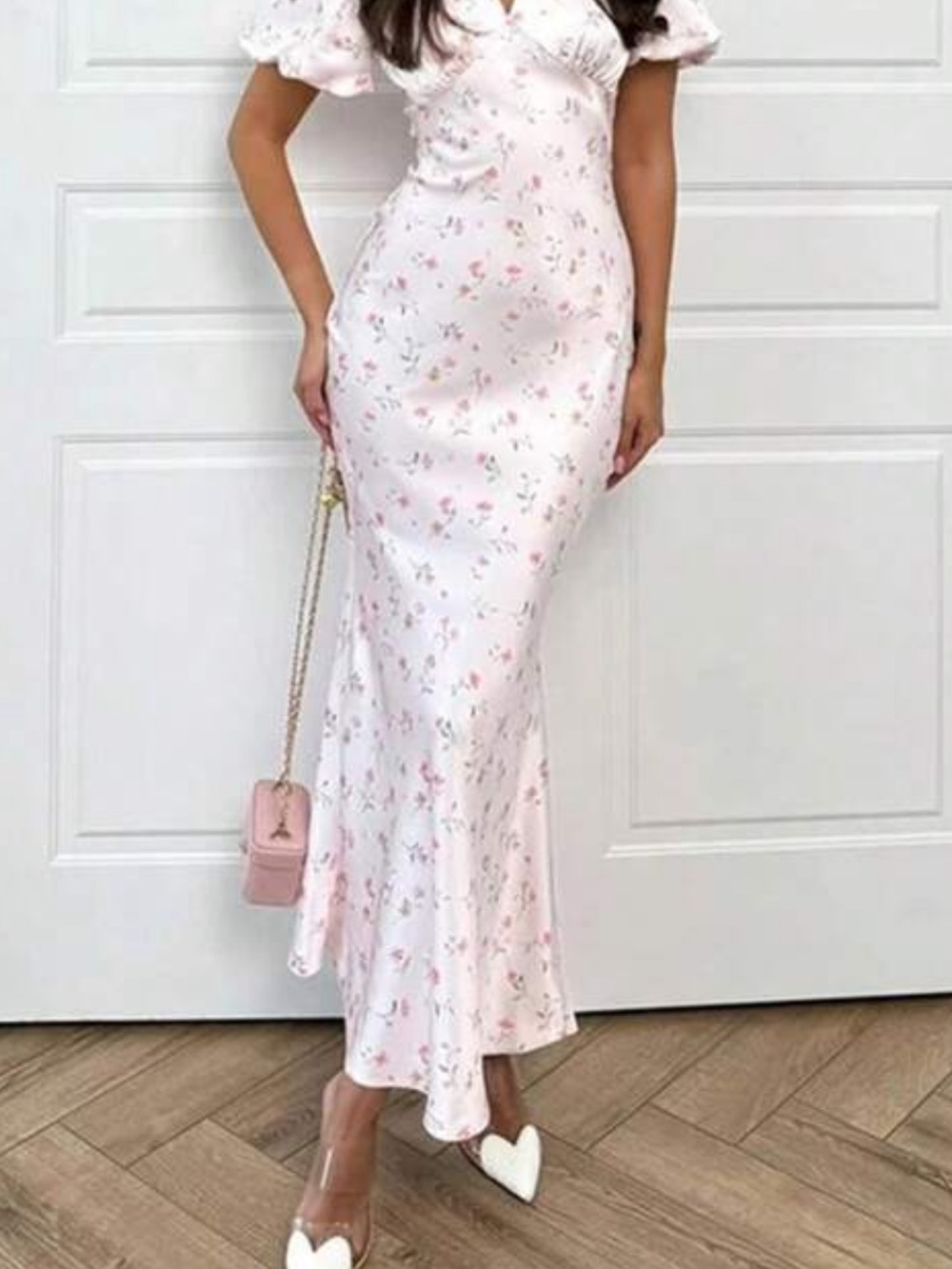 SHEIN Pink Floral Satin Maxi Dress